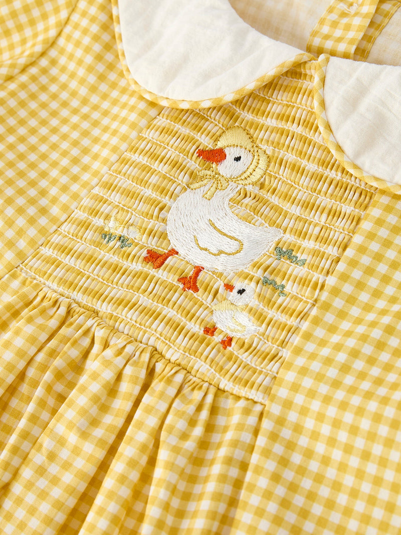 Yellow Goose Embroidered Smocked Plaid Dress - 3