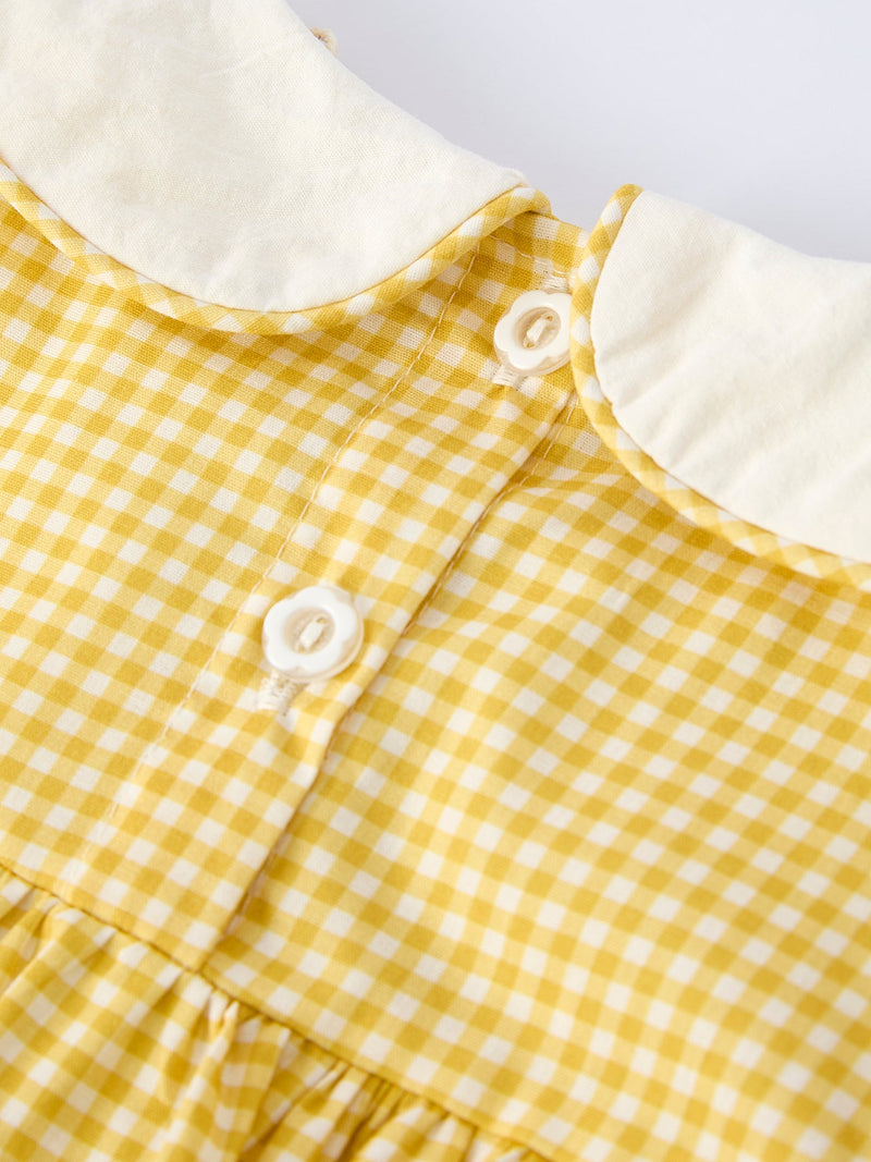 Yellow Goose Embroidered Smocked Plaid Dress - 5