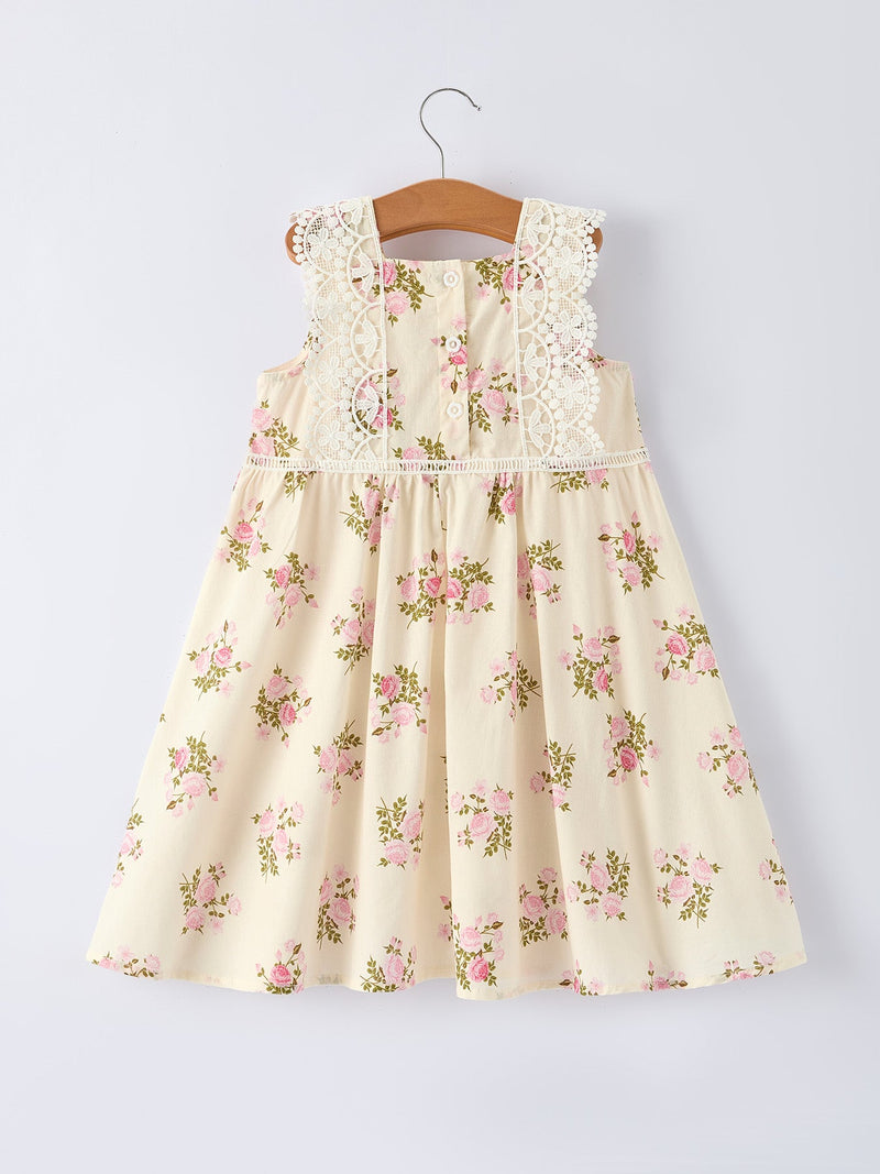 Lace-trimmed Bow Girls' Dress-Pink/Blue - 3