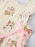 Lace-trimmed Bow Girls' Dress-Pink/Blue - 5
