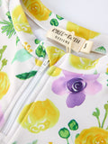 Summer Yellow Floral Print Girls Long Sleeve Swim Set - 4