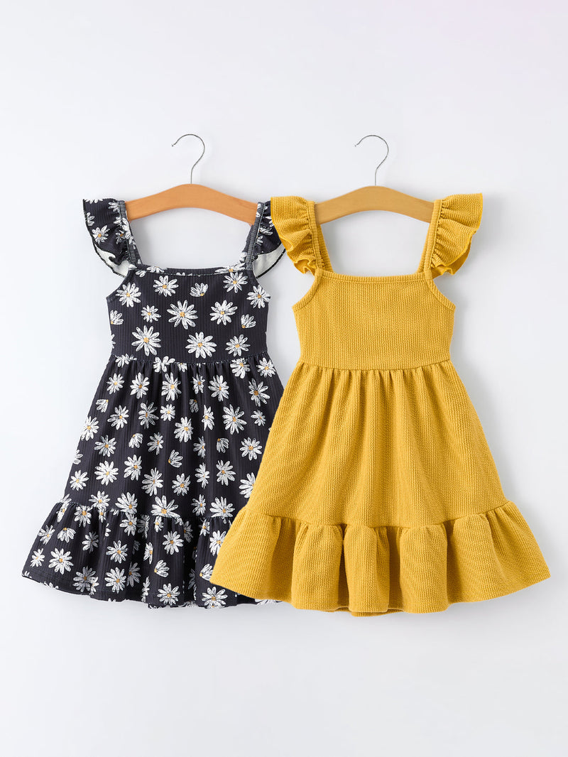 Girls Daisy and Mustard Yellow Dress 2-piece Set - 1