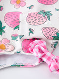 Strawberry Floral Print Long Sleeve Girls One Piece Swimsuit - 3