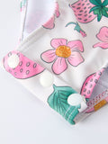 Strawberry Floral Print Long Sleeve Girls One Piece Swimsuit - 4