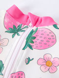 Strawberry Floral Print Long Sleeve Girls One Piece Swimsuit - 5
