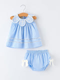 Blue Petal Peter Pan Collar Christening Baby Girls Bloomer Set - 1