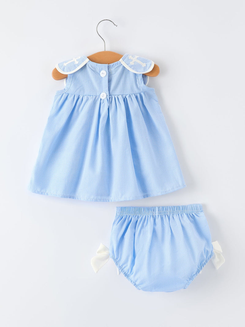 Blue Petal Peter Pan Collar Christening Baby Girls Bloomer Set - 2