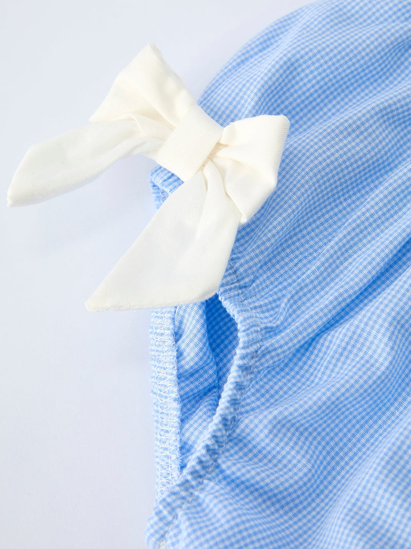 Blue Petal Peter Pan Collar Christening Baby Girls Bloomer Set - 3