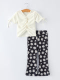 Girls' Spring Daisy Set Ruched Tie Sleeve - 1