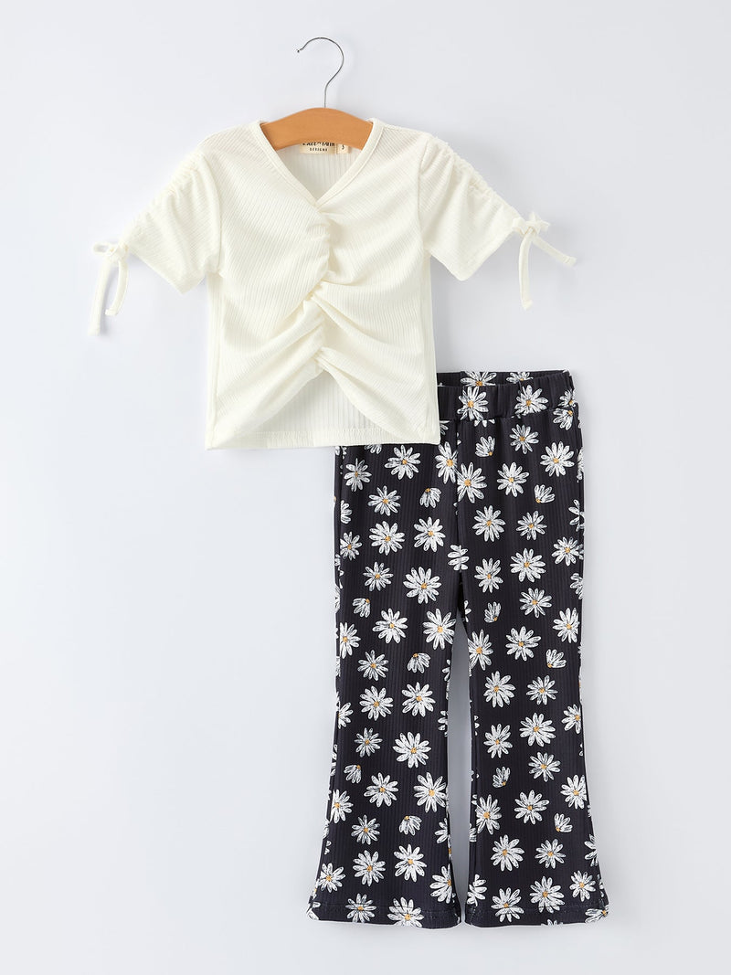 Girls' Spring Daisy Set Ruched Tie Sleeve - 1