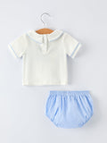 Blue Smocked Christ Bishop Christening Baby Boy Bloomer Set - 4