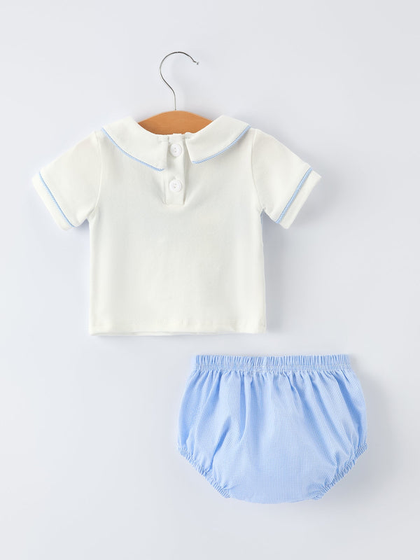 Blue Smocked Christ Bishop Christening Baby Boy Bloomer Set