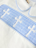 Blue Smocked Christ Bishop Christening Baby Boy Bloomer Set - 5