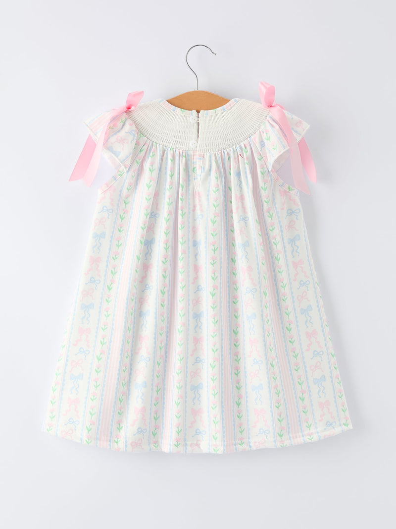 Girl Bow Stripe Smocked Dress - 2