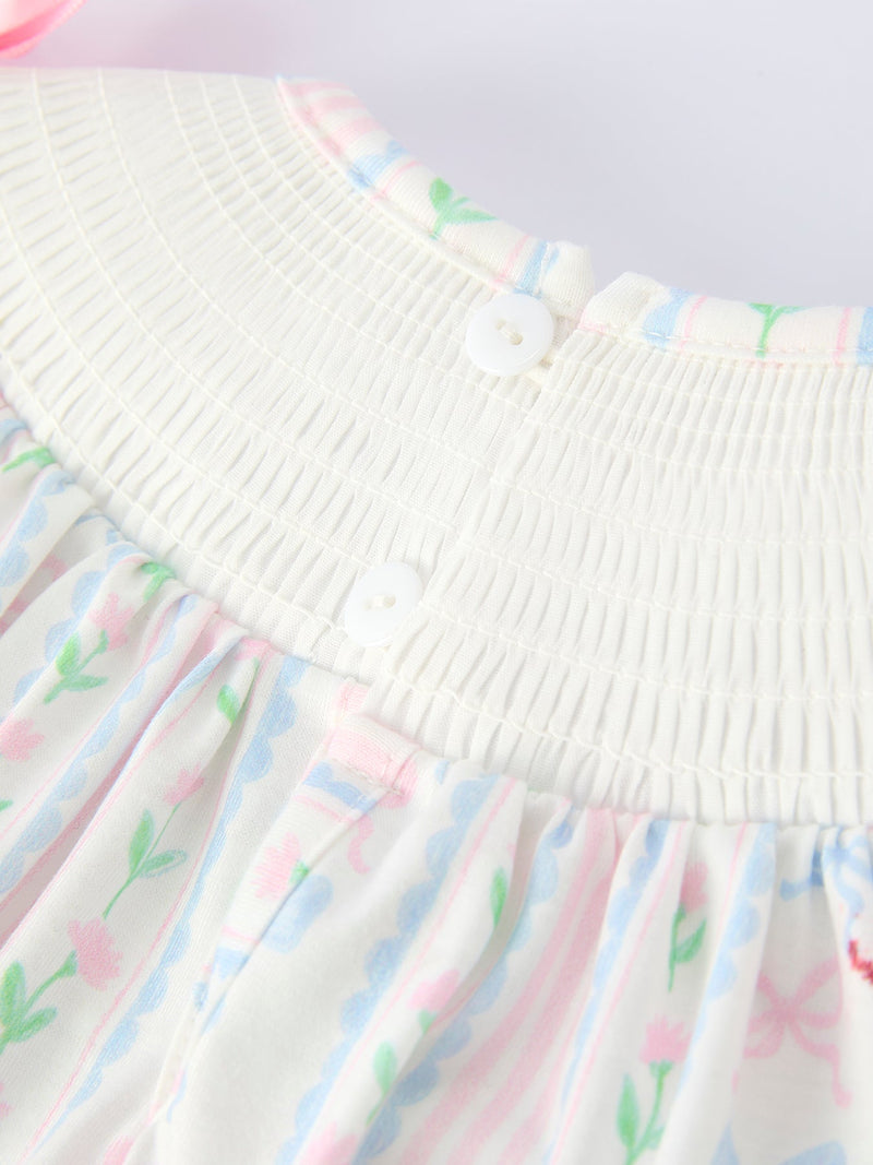 Girl Bow Stripe Smocked Dress - 4
