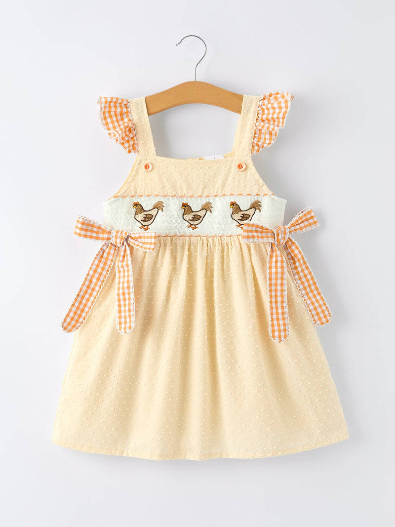 Farm Girl Chicken Smocked Bow Ruffle Dress - 1