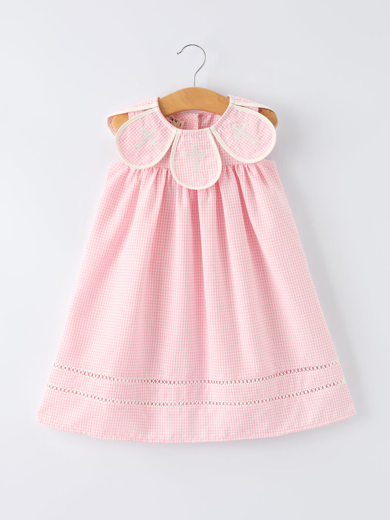Pink Smocked Peter Pan Collar Christening Bishop Dress - 1