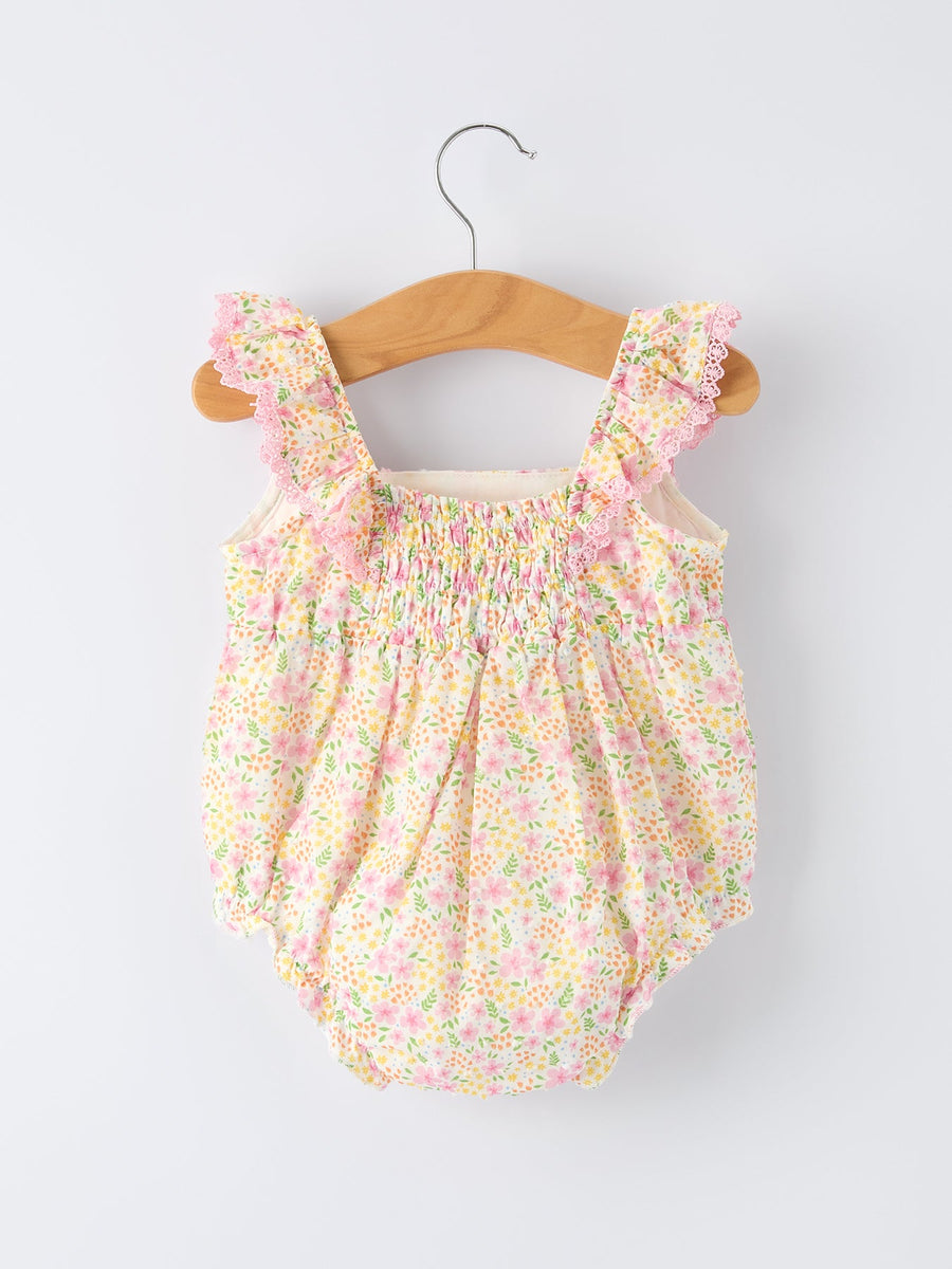 Floral Smocked Baby Girl Romper