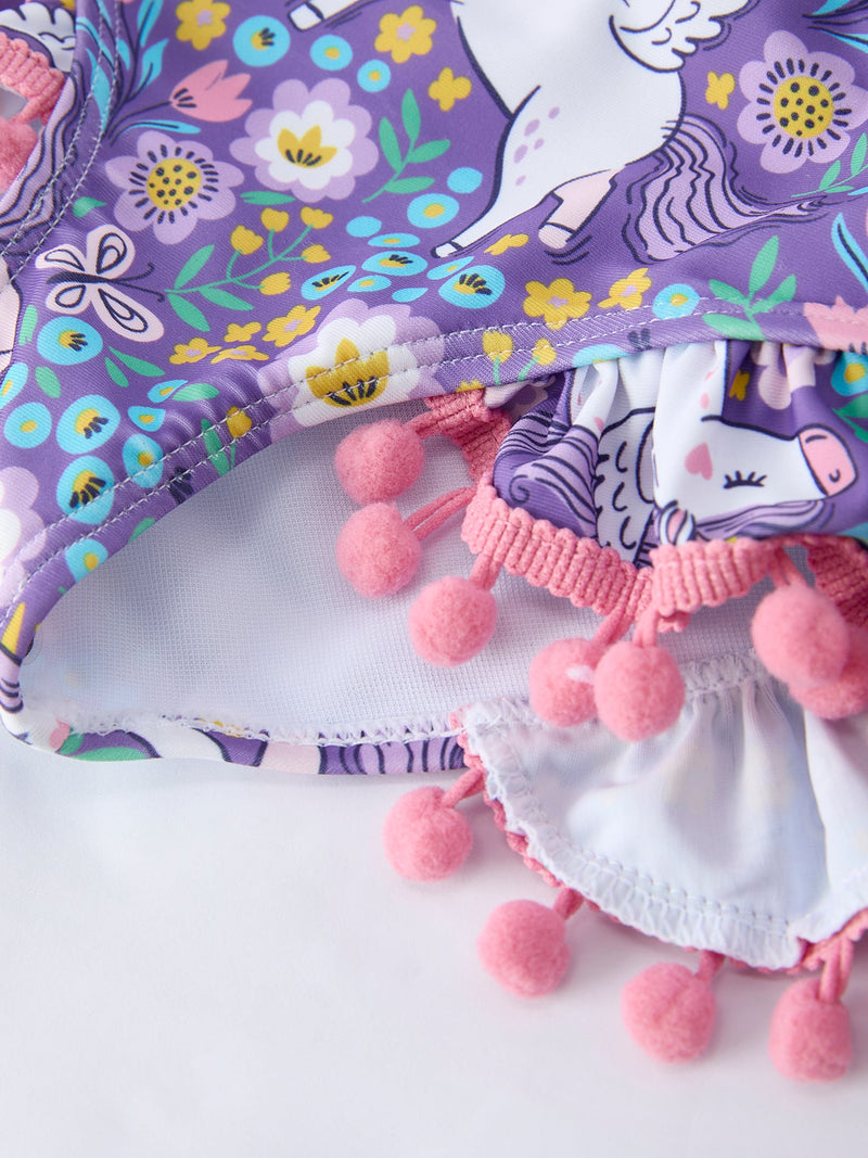 Girls Unicorn Long Sleeve Ruffle Swimsuit Set - 3
