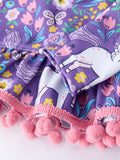 Girls Unicorn Long Sleeve Ruffle Swimsuit Set - 5