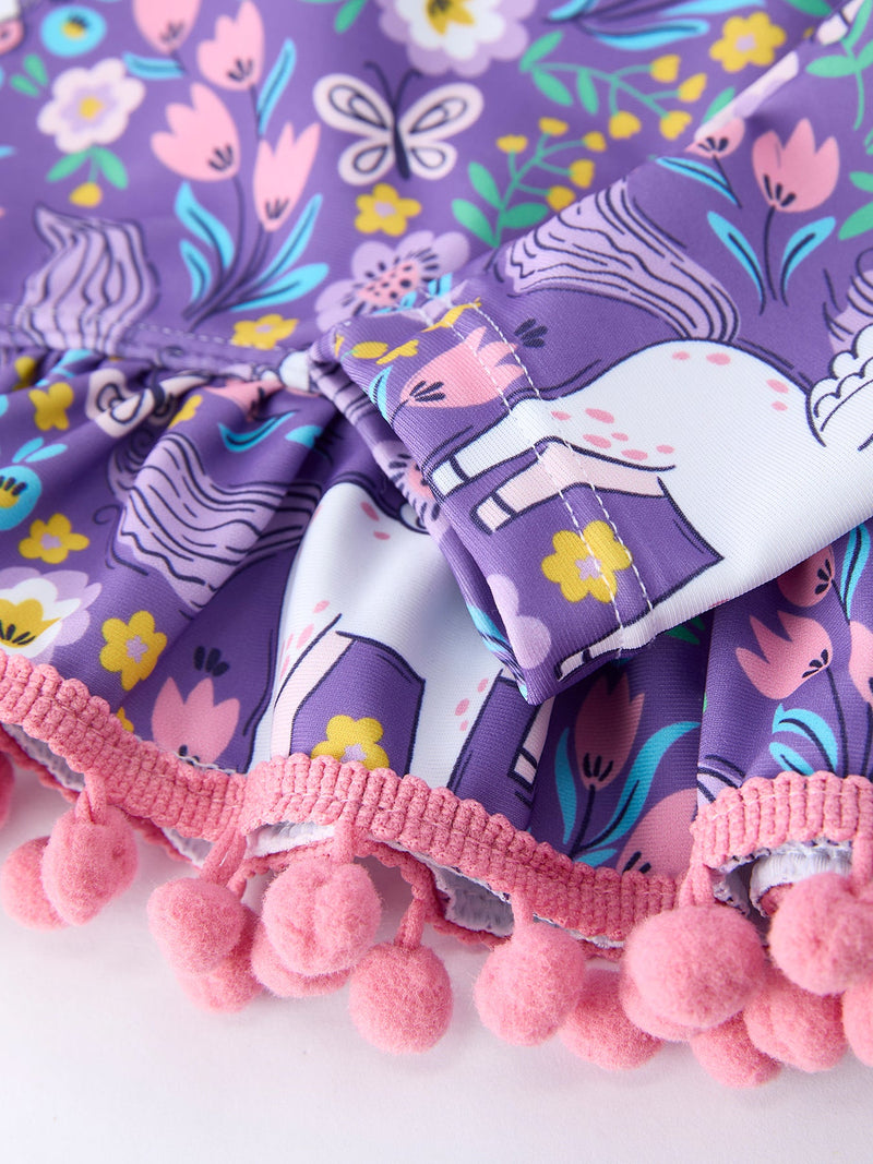 Girls Unicorn Long Sleeve Ruffle Swimsuit Set - 5