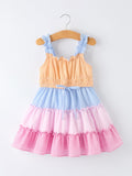 Colorblock Gingham Girls Ruffle Dress - 1