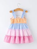 Colorblock Gingham Girls Ruffle Dress - 2