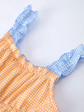 Colorblock Gingham Girls Ruffle Dress - 3