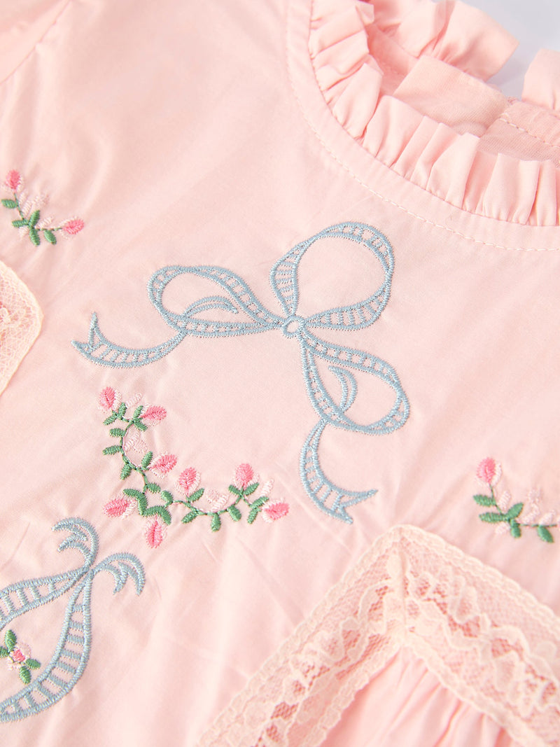 Embroidered Lace Girls' Short-sleeved Dress - 4