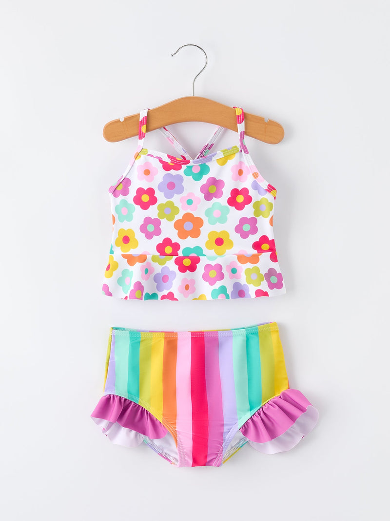 Summer Floral Rainbow Girls Two Piece Swimsuit - 1