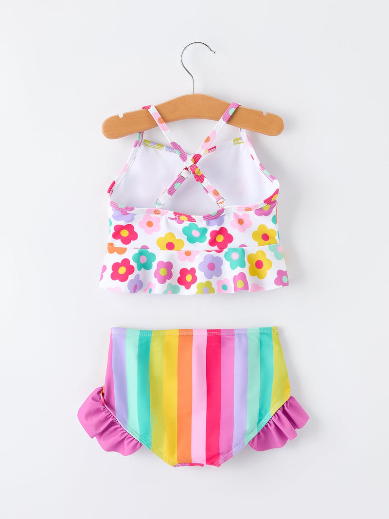 Summer Floral Rainbow Girls Two Piece Swimsuit - 2