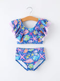 Ocean Fish Print Girls Two Piece Swimsuit - 1