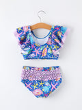 Ocean Fish Print Girls Two Piece Swimsuit - 2