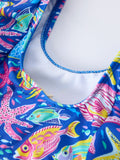 Ocean Fish Print Girls Two Piece Swimsuit - 4