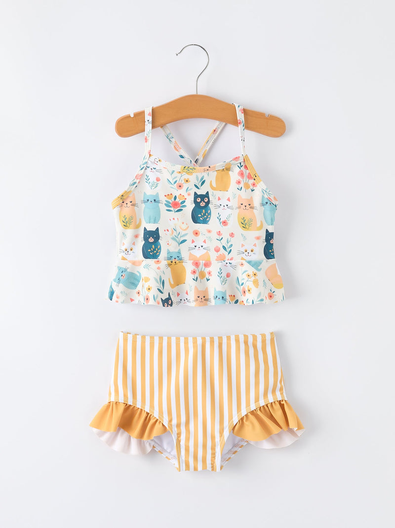 Cat Print Two-Piece Swim Set - 1