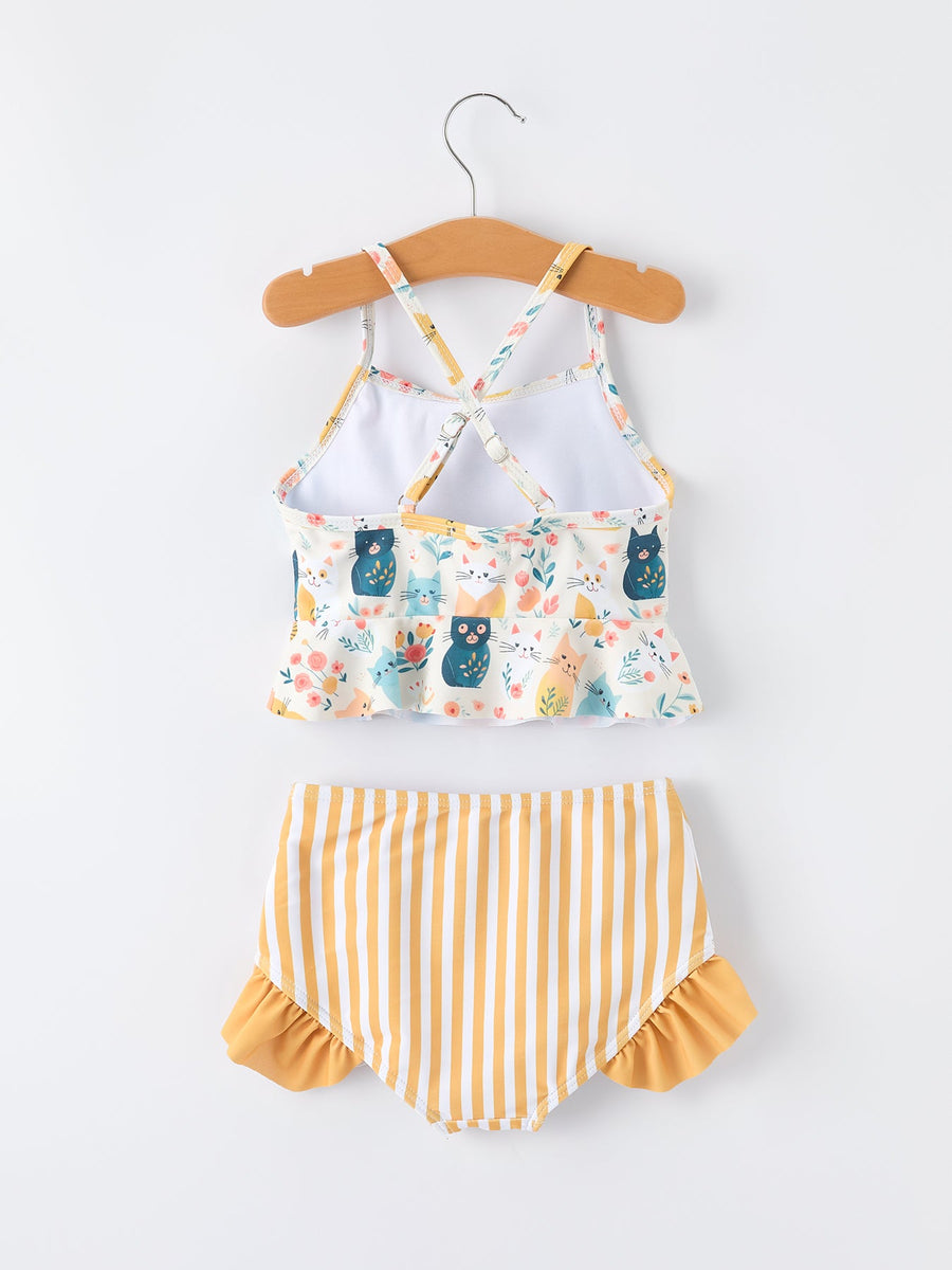 Cat Print Two-Piece Swim Set