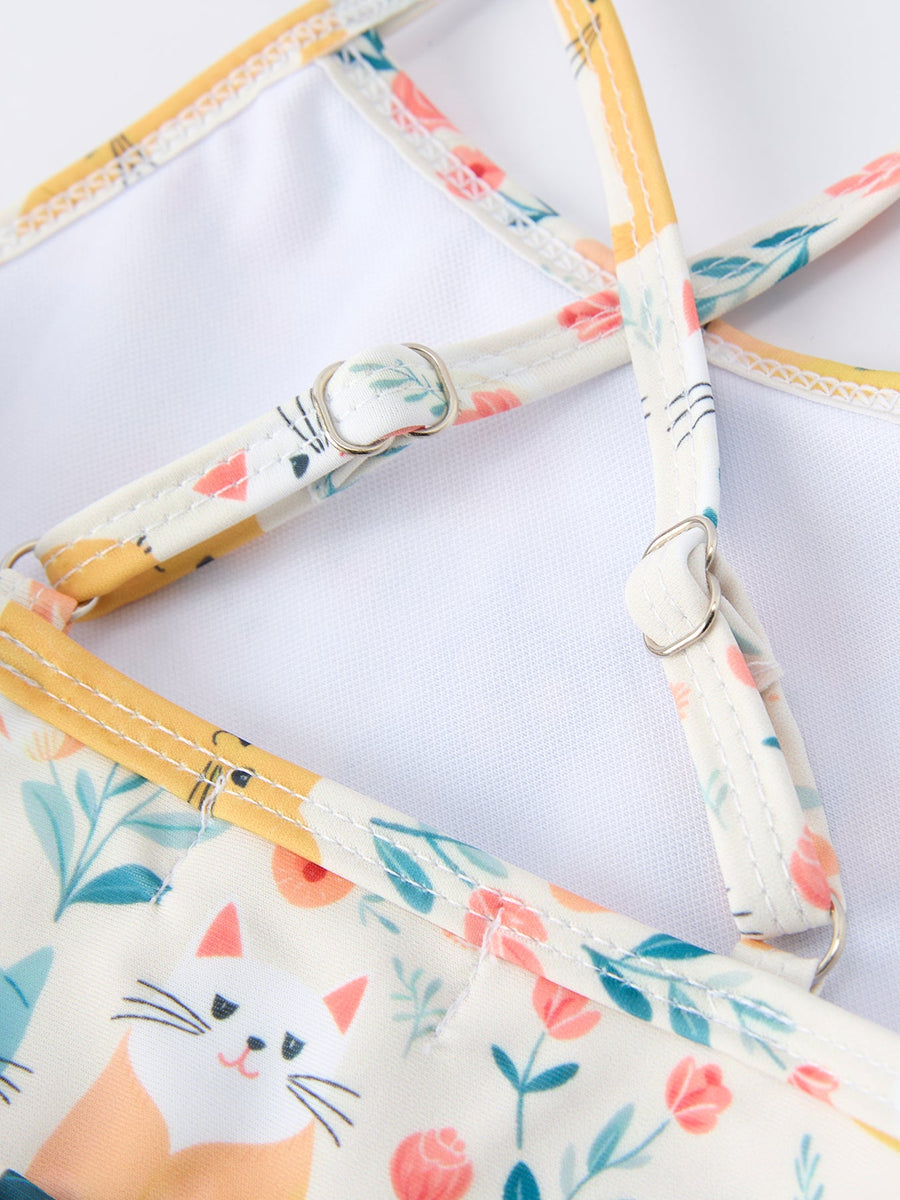 Cat Print Two-Piece Swim Set