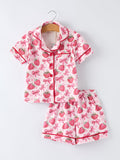 Spring Strawberry Bow Short Sleeve Shorts Pajama Set - 8