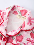 Spring Strawberry Bow Short Sleeve Shorts Pajama Set - 10