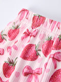 Spring Strawberry Bow Short Sleeve Shorts Pajama Set - 12