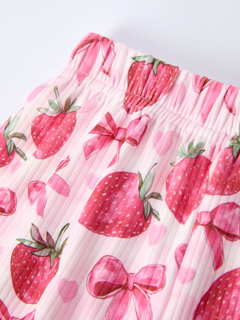 Spring Strawberry Bow Short Sleeve Shorts Pajama Set - 12