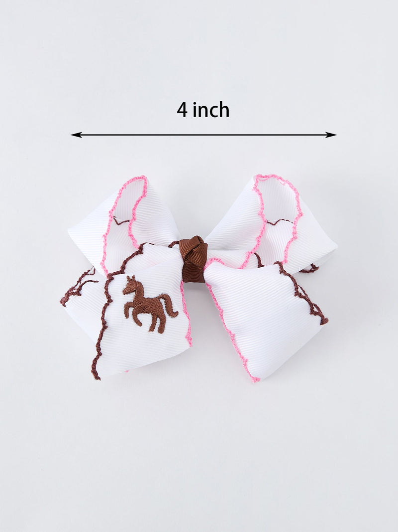 Western Horse Embroidery Ruffle Edge Girls Hairpin 4 Inch - 4