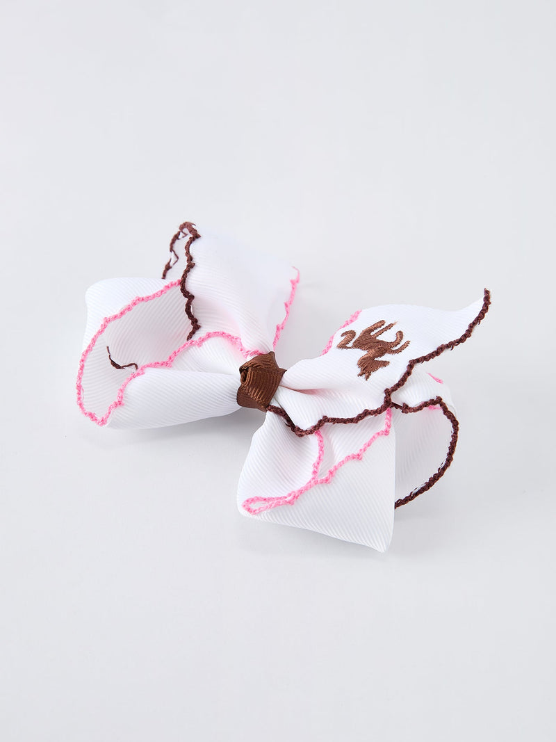Western Horse Embroidery Ruffle Edge Girls Hairpin 4 Inch - 5