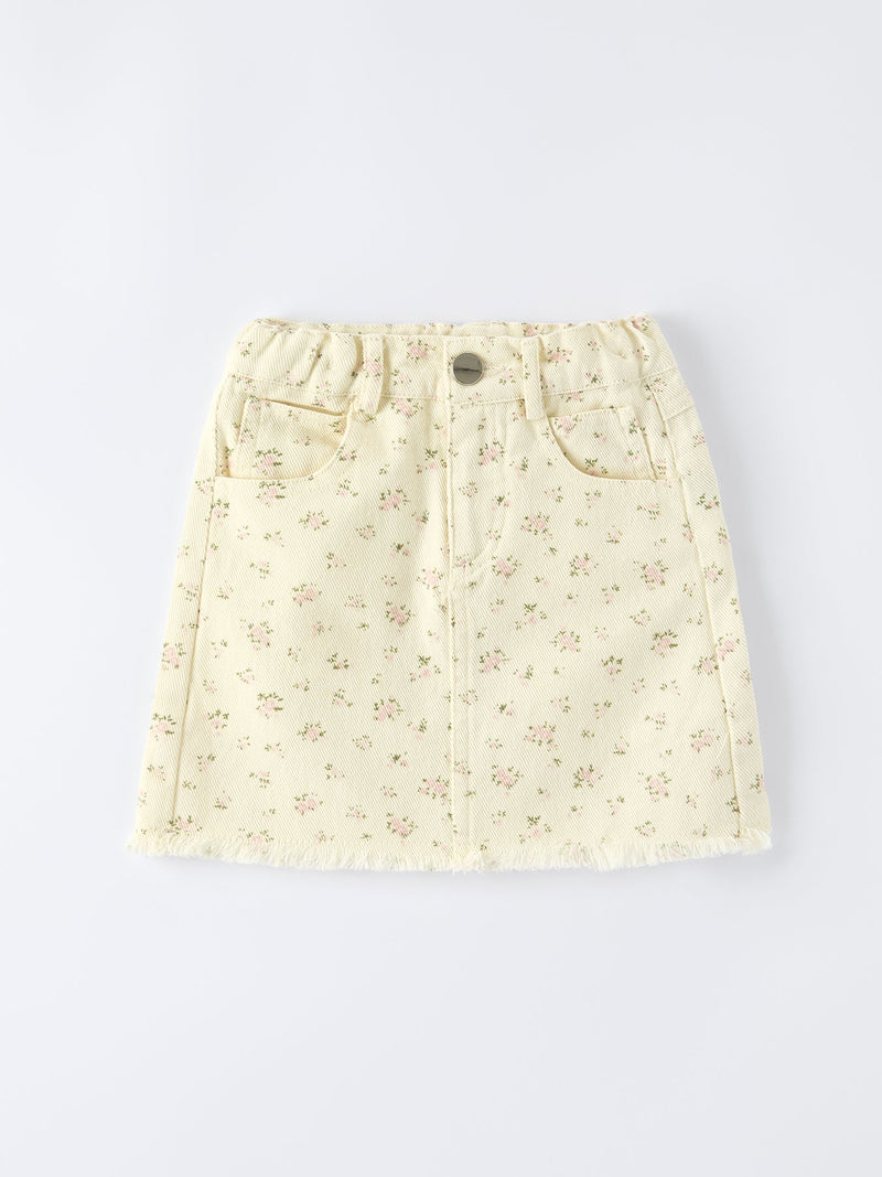 Flower Letter Girl Short Sleeve Top Denim Skirt Set - 5