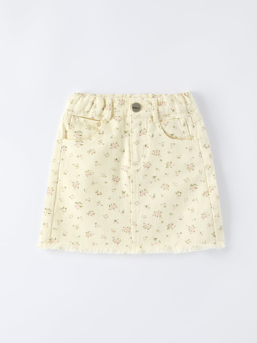 Flower Letter Girl Short Sleeve Top Denim Skirt Set