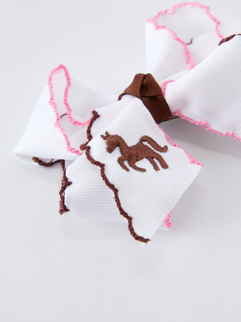 Western Horse Embroidery Ruffle Edge Girls Hairpin 4 Inch - 6