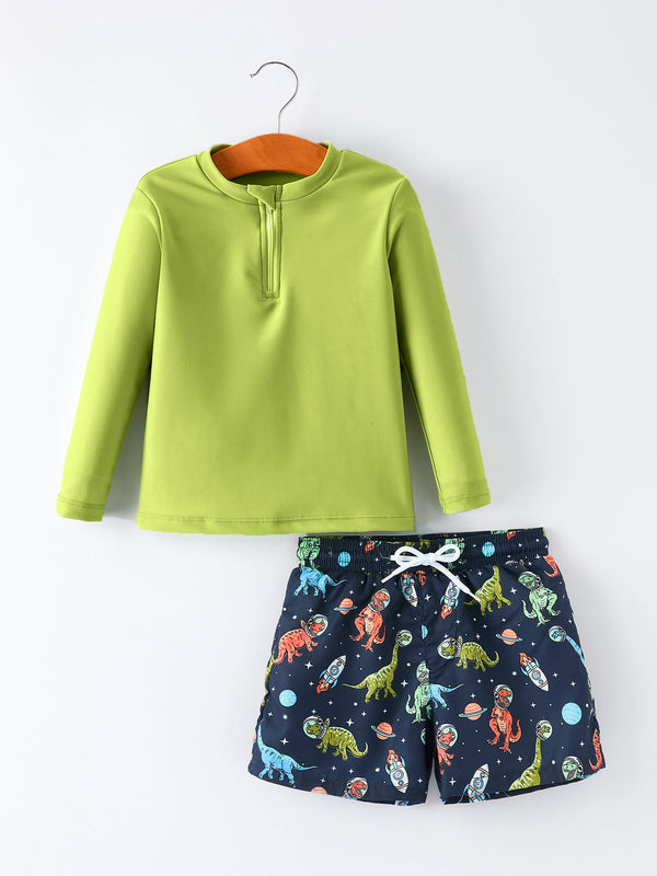 Space Dinosaur Boys Two-Piece Long Sleeve Swimsuit