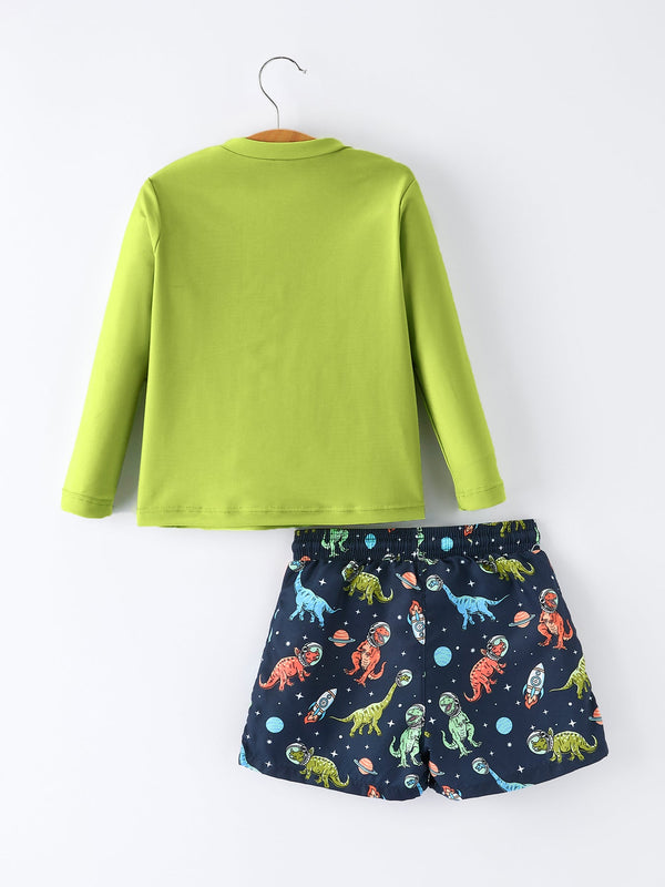 Space Dinosaur Boys Two-Piece Long Sleeve Swimsuit