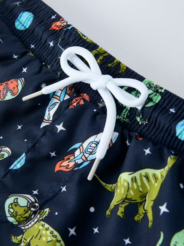 Space Dinosaur Boys Two-Piece Long Sleeve Swimsuit