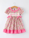 "DADDY'S GIRL" Bow Embroidered Ruffle Collar Girl Dress - 1